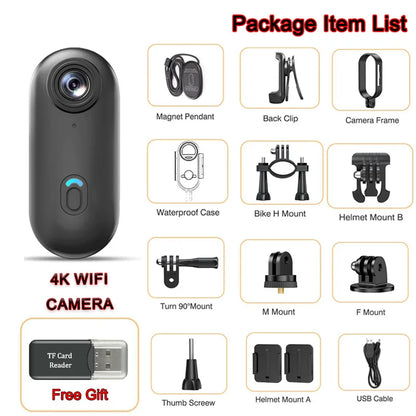 Pocket 4K Mini Camera  Magnetic Wearable Cam with Waterproof Shell WiFi Bike Motorcycle Camera Friendly for Casual Cycling Vlog